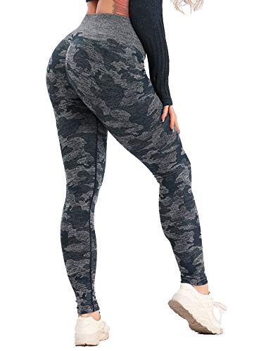 CROSS1946 - Chándal para mujer, camiseta de manga larga y leggings push up Pantalón azul camuflaje. S