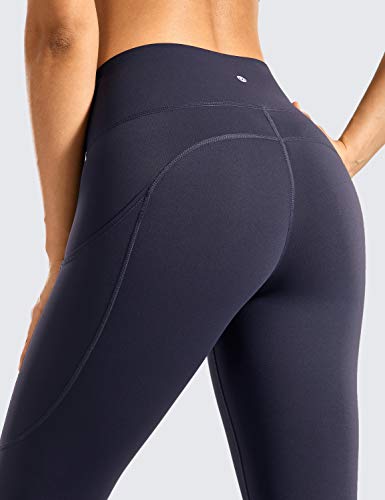 CRZ YOGA Mujer Cintura Alta Leggings Deportivas Fitness Running Pantalones Capri con Bolsillos -48cm Azul Marino -R432 44