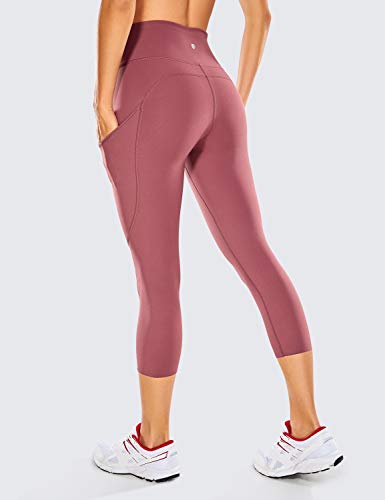 CRZ YOGA Mujer Cintura Alta Leggings Deportivas Fitness Running Pantalones Capri con Bolsillos -48cm Misty Merlot 42