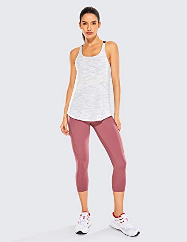 CRZ YOGA Mujer Cintura Alta Leggings Deportivas Fitness Running Pantalones Capri con Bolsillos -48cm Misty Merlot 42