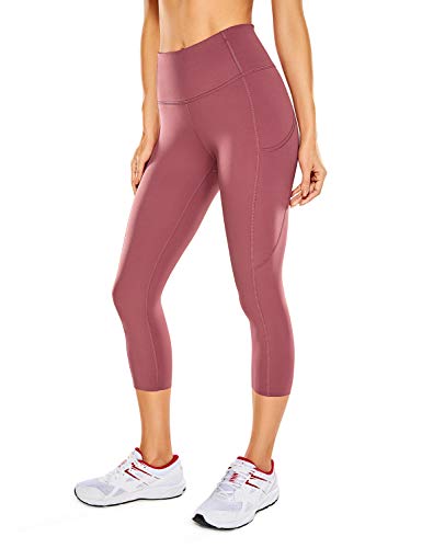 CRZ YOGA Mujer Cintura Alta Leggings Deportivas Fitness Running Pantalones Capri con Bolsillos -48cm Misty Merlot 42