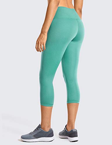 CRZ YOGA Mujer Compresión Mallas Largos Pantalones Deportivos Cintura Alta con Bolsillo-53cm Verde Azulado 40