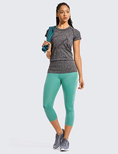 CRZ YOGA Mujer Compresión Mallas Largos Pantalones Deportivos Cintura Alta con Bolsillo-53cm Verde Azulado 40