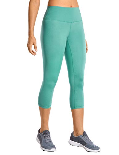 CRZ YOGA Mujer Compresión Mallas Largos Pantalones Deportivos Cintura Alta con Bolsillo-53cm Verde Azulado 40