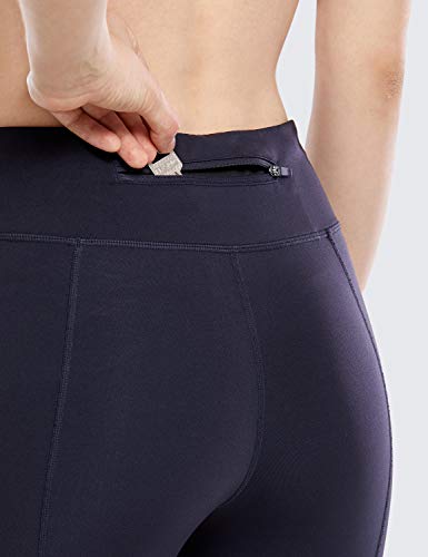 CRZ YOGA Mujer Compression 7/8 Leggings Deportes Running Fitness Pantalon con Bolsillos-63cm Azul Marino 25'' R421 36