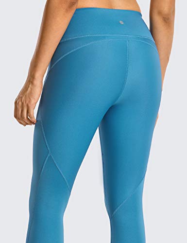 CRZ YOGA Mujer Compression Leggings Cintura Alta Deportivos Running Fitness Pantalon con Bolsillo-63cm Azul Carbono R424 44