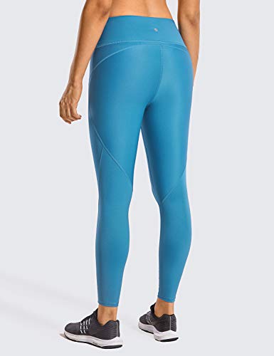 CRZ YOGA Mujer Compression Leggings Cintura Alta Deportivos Running Fitness Pantalon con Bolsillo-63cm Azul Carbono R424 44