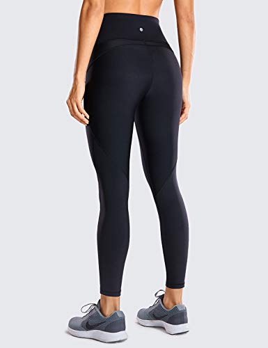 CRZ YOGA Mujer Compression Leggings Cintura Alta Deportivos Running Fitness Pantalon con Bolsillo-63cm Negro R424 46