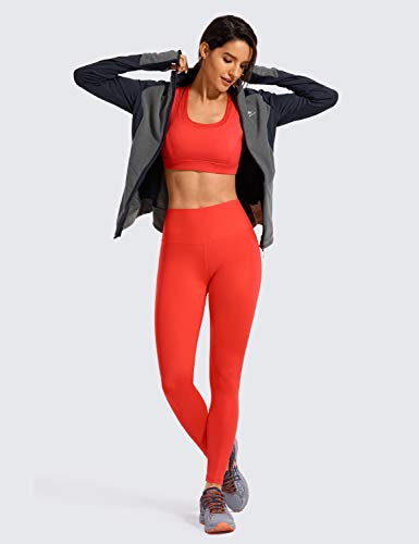 CRZ YOGA Mujer Mallas Largos Leggings Deportivos Cintura Alta con Bolsillo-63cm Rojo Oscuro 44