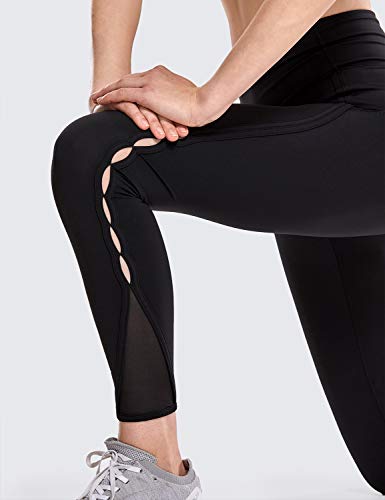 CRZ YOGA Mujer Naked Feeling Cintura Alta Leggings Yoga Pantalones Deportivos con Malla-63cm Negro New1 38