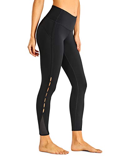 CRZ YOGA Mujer Naked Feeling Cintura Alta Leggings Yoga Pantalones Deportivos con Malla-63cm Negro New1 38
