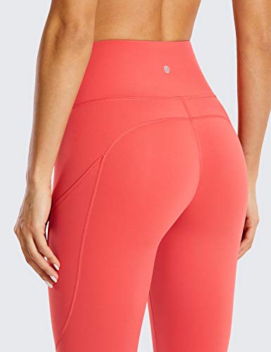 CRZ YOGA Mujer Naked Feeling Leggings Deportivas Cintura Alta Yoga Fitness Pantalones con Bolsillo-63cm Ladrillo Rosa 38