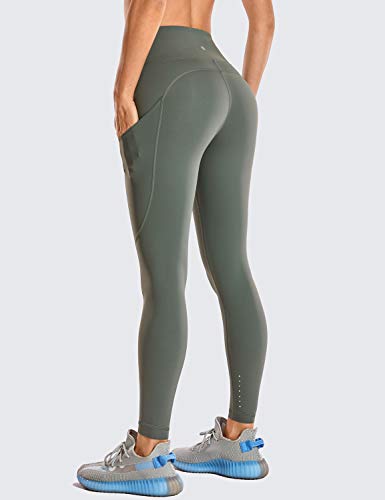 CRZ YOGA Mujer Naked Feeling Leggings Deportivas Cintura Alta Yoga Fitness Pantalones con Bolsillo-63cm Sabio Gris 36