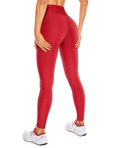 CRZ YOGA Mujer Push Up Pantalones Deporte Elásticos Fitness Yoga Leggings Alta Cintura -71cm carmesí 36