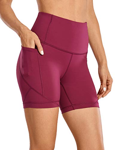 CRZ YOGA Mujer Shorts Deportivos Cintura Alta Control de Barriga Leggings de Yoga Sentimiento Desnudo Bolsillos Laterales Púrpura nebuloso 38
