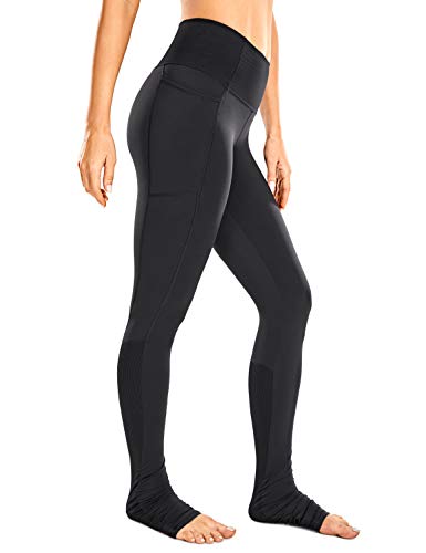 CRZ YOGA Mujer Yoga Leggings Goddess Pantalones Acanalados Extra Largos con Bolsillos -81cm Negro 46