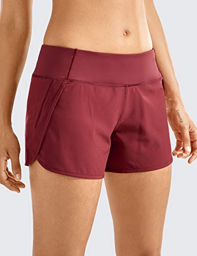 CRZ YOGA Pantalón Corto Deportivo Mujer Shorts Casual con Bolsillo para Gimnasio - 10cm Borgoña 44