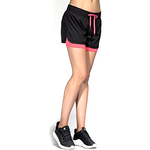CtopoGo Pantalones Cortos de Deporte 2 en 1 para Mujer Pantalones Cortos Deportivo de Yoga para Hacer Ejercicio Pantalones Cortos para Deporte al Aire Libre Respirable (Black, XL)