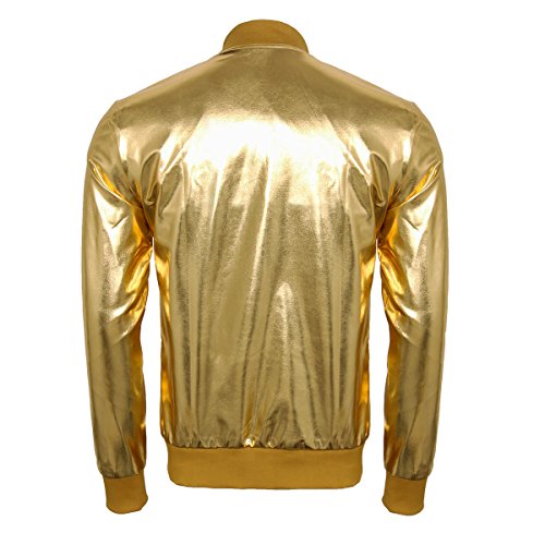 CUSFULL Hombres Béisbol Varsity Bomber Chaqueta Chaqueta de Cremallera Frontal Metalizado Casual Slim Fit Chaqueta para Party Dance Nightclub Danza Fiesta Nocturna Fiesta de Navidad etc (XXL, Dorado)