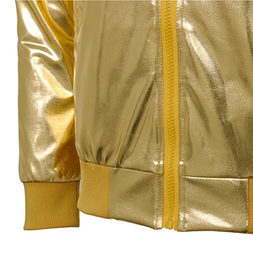CUSFULL Hombres Béisbol Varsity Bomber Chaqueta Chaqueta de Cremallera Frontal Metalizado Casual Slim Fit Chaqueta para Party Dance Nightclub Danza Fiesta Nocturna Fiesta de Navidad etc (XXL, Dorado)
