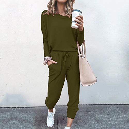CVBNM Chándal de terciopelo para mujer, ropa de chándal para correr, con bolsillos, relajante, suave traje de dos piezas + pantalones deportivos Verde militar. XXXL