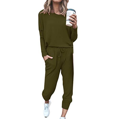 CVBNM Chándal de terciopelo para mujer, ropa de chándal para correr, con bolsillos, relajante, suave traje de dos piezas + pantalones deportivos Verde militar. XXXL