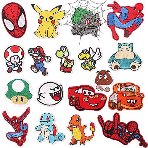 CYWQ - 18 parches para planchar con dibujos animados de Mario, Spiderman - Parches bordados para coser en ropa, chaquetas, mochilas zapatos, gorras para niños y adultos