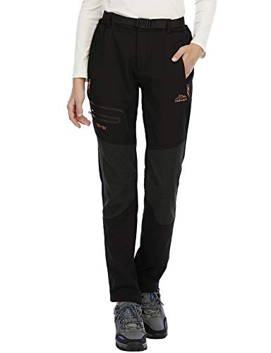 DAFENP Pantalones Trekking Mujer Impermeable Pantalones de Escalada Senderismo Alpinismo Invierno Polar Forrado Aire Libre KZ1662W-Black1-XS