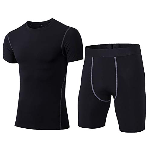 Daoba 2 Piezas Secado Rápido Conjunto Compresión Ropa Deportiva Manga Corta Pantalones Cortos Hombre para Correr, Ejercicio,Gimnasio