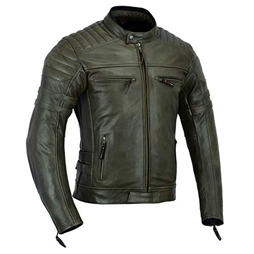 DC-4092 - Chaqueta de piel para motorista con armadura para hombre, color marrón.