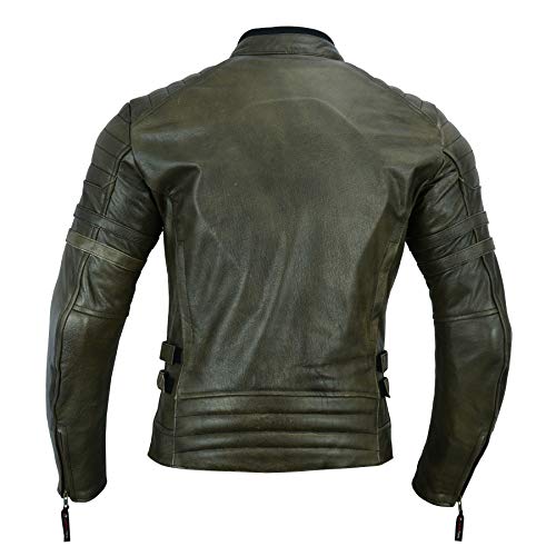 DC-4092 - Chaqueta de piel para motorista con armadura para hombre, color marrón.