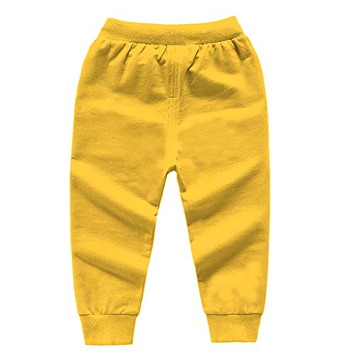 DCUTERQ Pantalones Deportivos para Niños Niñas Pantalón Largos Elástico Cintura Pantalones de Chándal Joggers Algodón para Bebé Amarillo 3-4 Años