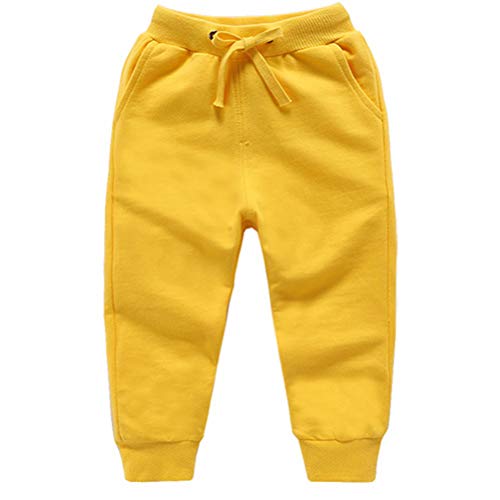 DCUTERQ Pantalones Deportivos para Niños Niñas Pantalón Largos Elástico Cintura Pantalones de Chándal Joggers Algodón para Bebé Amarillo 3-4 Años