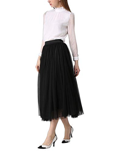 DEBAIJIA Falda Larga De Tul Plisada Tutu Malla De Noche Fiesta Moda Cintura Elástica para Mujer - Negro