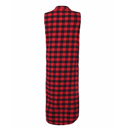 DEELIN Camisa Sin Mangas Larga De La Tela Escocesa Roja De La Manera De Las Mujeres Camisa Chaqueta Superior De La Rebeca del Verano (XXL, Rojo)