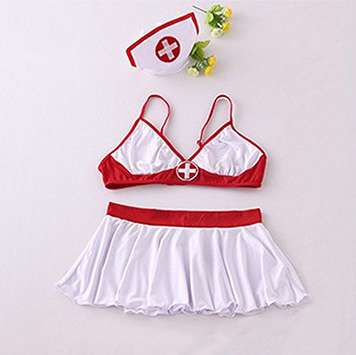 DELEY Mujeres Enfermera Conjunto De Lencería Tentación Babydoll con Medias Dormitorio Lingerie Cosplay Ropa de Dormir