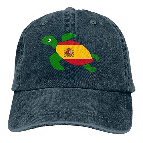 Desconocido Gorras de béisbol de Tela de Mezclilla Ajustable para Hombres/Mujeres Gorra de Hiphop con Bandera de España de Tortuga Marina
