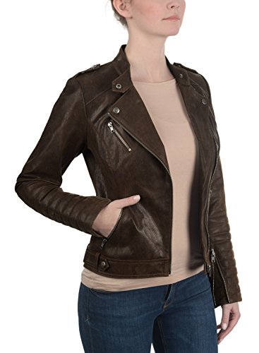 Desires Zalla Chaqueta De Cuero Cazadora de Piel para Mujer con Cuello De Solapa De Cuero Real, tamaño:XS, Color:Tabacco (5050)