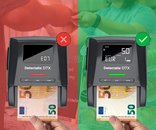 Detectalia D7X - Detector automático de billetes falsos con cable de actualización, 100% detección y listo para los nuevos billetes - 14 x 12 x 6 cm