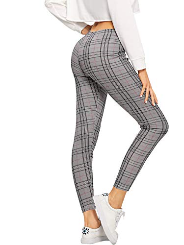 DIDK - Leggings de cuadros escoceses, cintura elástica, pantalones largos, sueltos, informales Gris 1 L