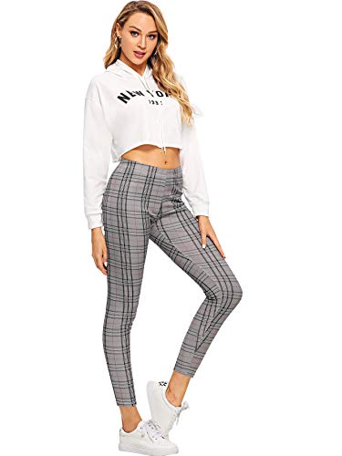 DIDK - Leggings de cuadros escoceses, cintura elástica, pantalones largos, sueltos, informales Gris 1 L