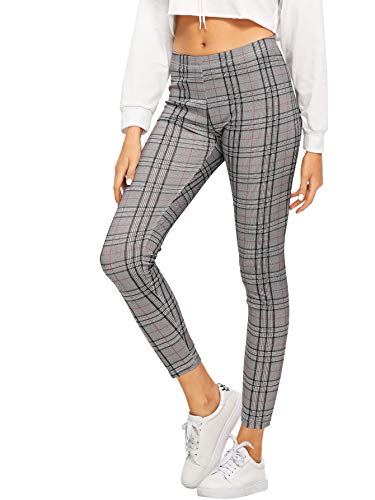 DIDK - Leggings de cuadros escoceses, cintura elástica, pantalones largos, sueltos, informales Gris 1 L