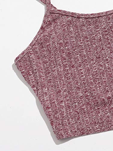 DIDK Leggings y top Sets de 2 piezas para mujer, tirantes finos, parte inferior de la barriga, pantalones ajustados de punto, conjunto de deporte de 2 piezas marrón rojizo M