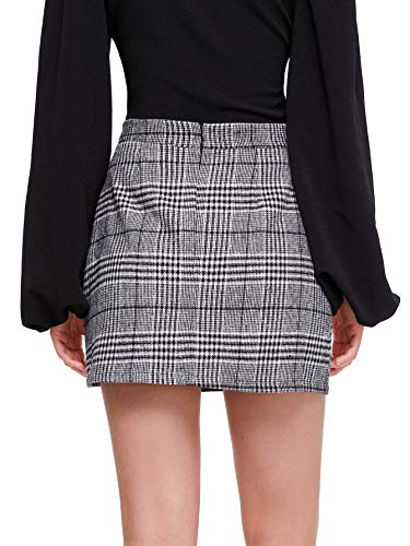 DIDK Mini falda corta estampada a cuadros escoceses falda con cremallera cintura alta falda ajustada 