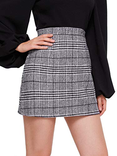 DIDK - Mini falda corta estampada a cuadros escoceses, falda con cremallera, cintura alta, falda ajustada Gris 1 S