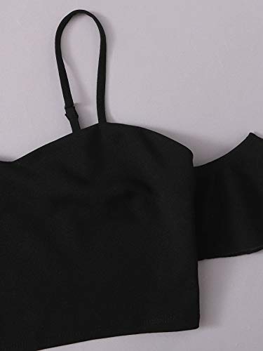 DIDK Pantalones cortos y tops de 2 piezas para mujer, sin barriga, camiseta con tirantes, pantalones cortos, conjunto de 2 piezas, traje de verano Rayas negras. L