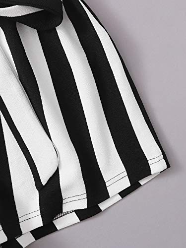 DIDK Pantalones cortos y tops de 2 piezas para mujer, sin barriga, camiseta con tirantes, pantalones cortos, conjunto de 2 piezas, traje de verano Rayas negras. L