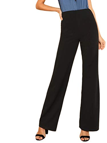 DIDK Pantalones de mujer de cintura alta, pierna ancha, cintura elástica, pantalones de traje, pantalones de oficina, elegantes Negro M