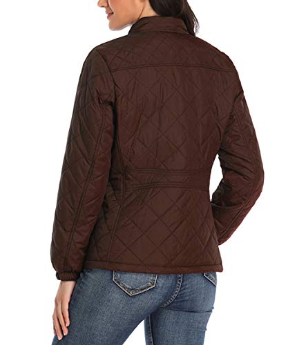 Dilgul Chaquetas de Mujer Collar del Soporte Invierno Acolchados Ligeros Chaquetas Marrón X-Large