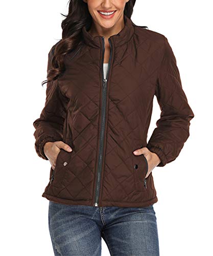 Dilgul Chaquetas de Mujer Collar del Soporte Invierno Acolchados Ligeros Chaquetas Marrón X-Large
